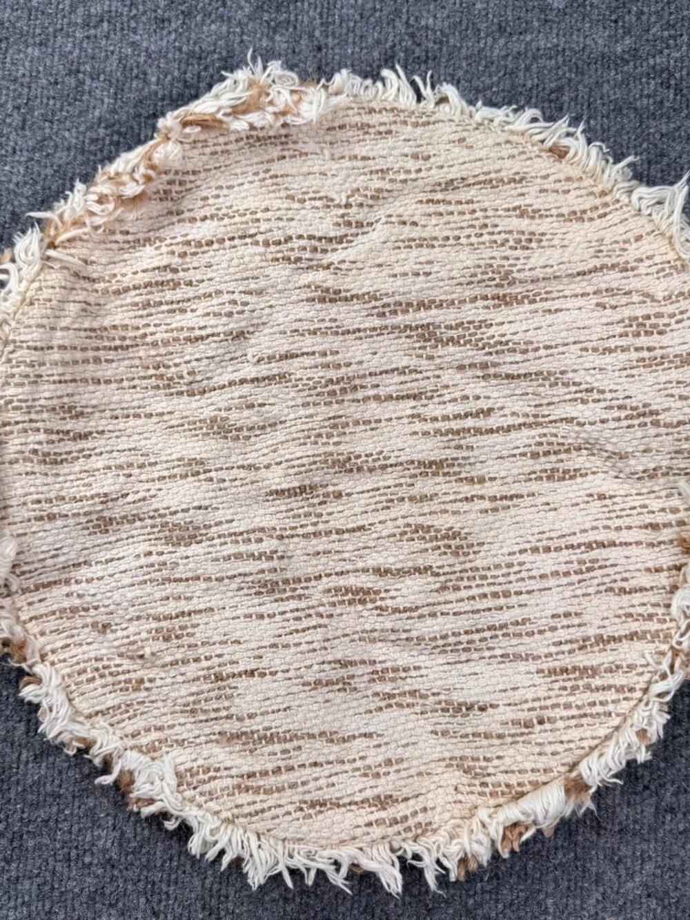 Mainstays 17" Round Cotton Jute Placemat Boho Fringe Table Mat Natural Cream Tan